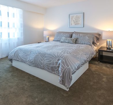 Modern comfortable and elegant luxury master bedroom. Interior design.